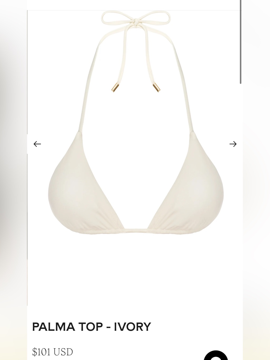 Monday Swimwear Cream Triangle Bikini Top With Gold-Tip Ties